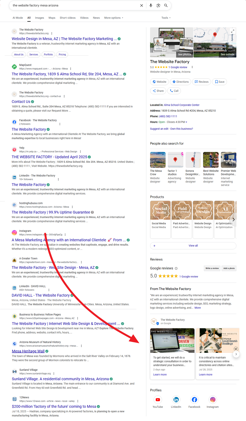 image showing desktop view of google posts