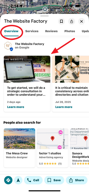 image showing google business posts in map view