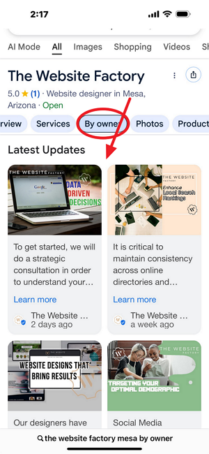 Image showing search view of Google Posts